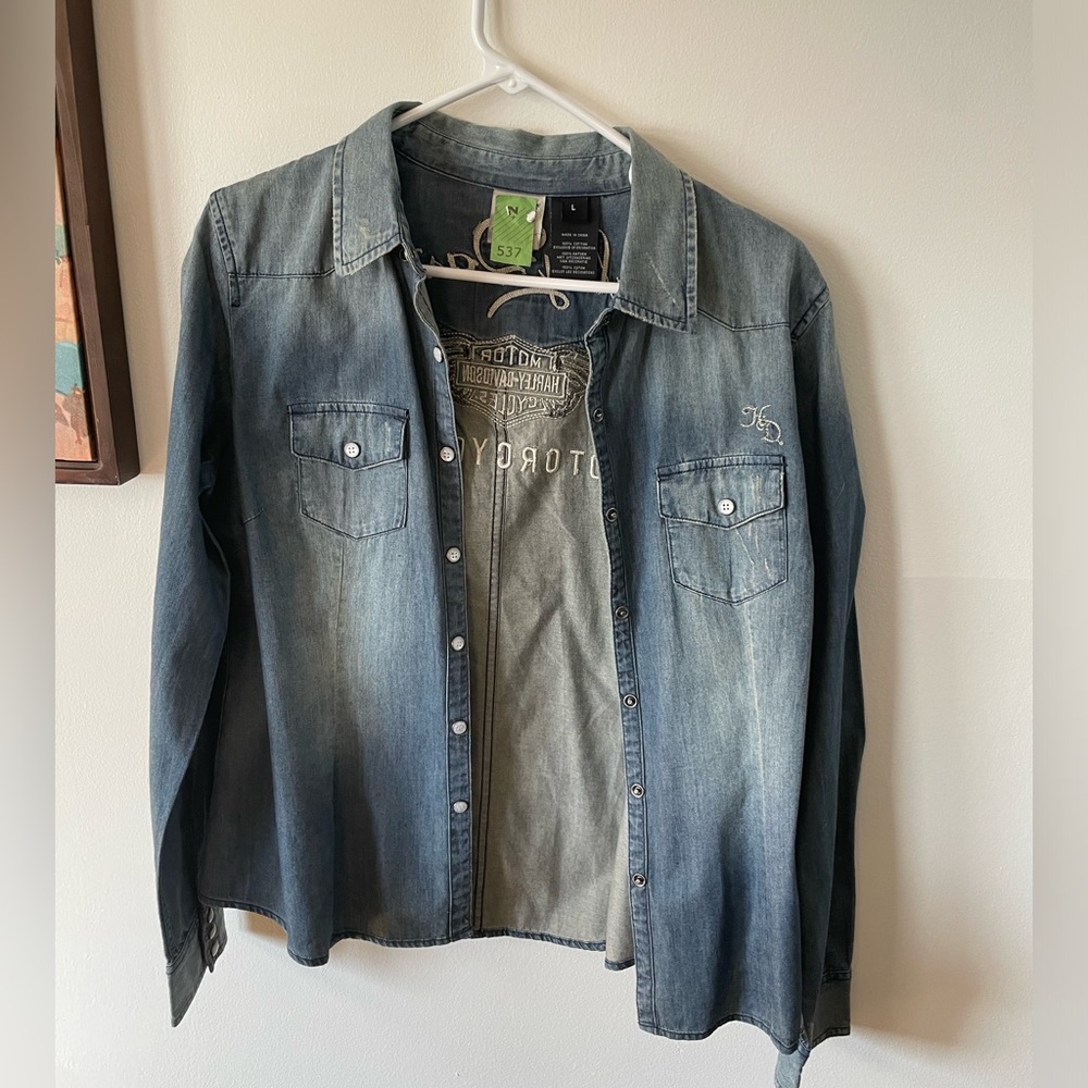 Harley Davidson denim style button up shirt